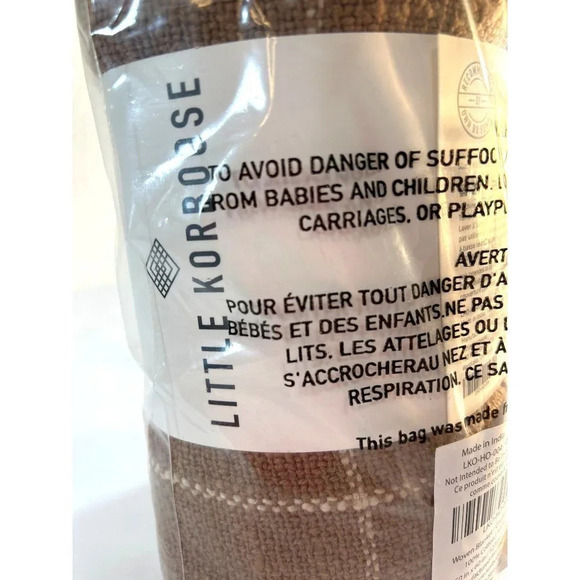 Little Korboose Woven Throw Blanket Brown Cream Plaid Size 50 x 60 - Picture 4 of 7